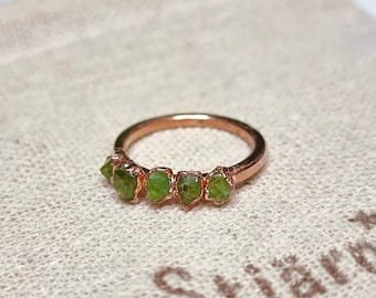 Raw Peridot Copper Ring | Electroformed Stacking Ring, August Birthstone