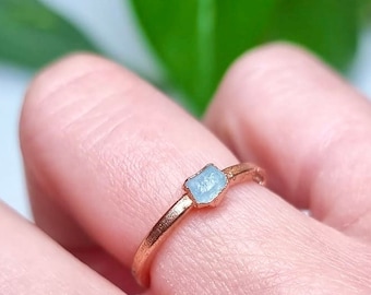Electroformed Copper Raw Aquamarine Ring | March Birthstone
