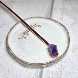 Amethyst hair stick | raw amethyst hair fork | copper hair stick |  amethyst hair pin | hair fork | amethyst bun pin | crystal hair stick