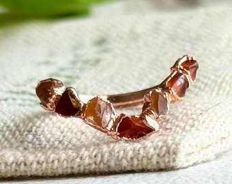 Electroformed Copper Raw Carnelian V Ring | Boho Gemstone Jewelry