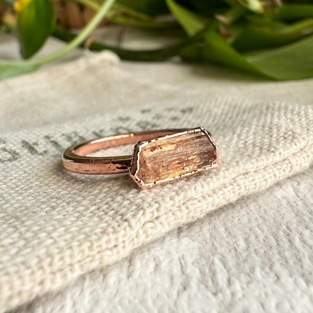 Copper Topaz Raw Topaz Bar Ring Horizontal Topaz Ring Orange Gemstone Ring Imperial ...
