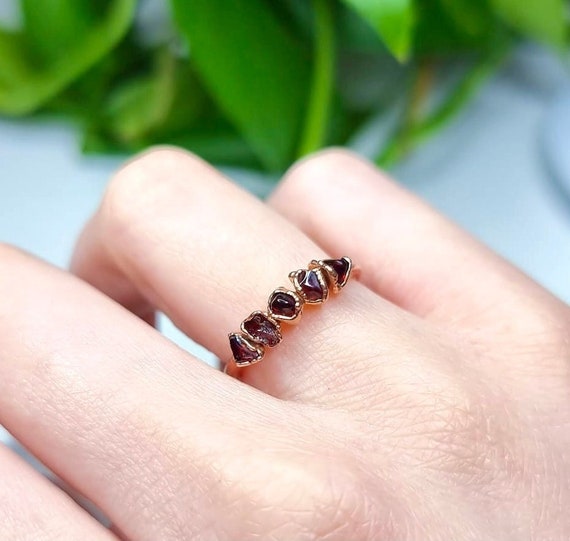 Raw Garnet Five Stone Ring | Electroformed Copper, January Birthstone