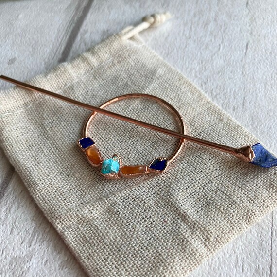 Electroformed Copper Hair Fork With Turquoise, Lapis, and  display picture 1