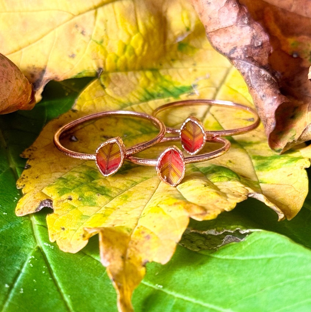 Fall Ring Autumn Leaf Electroformed Copper Ring | Artisan Glass Fall Jewelry ...