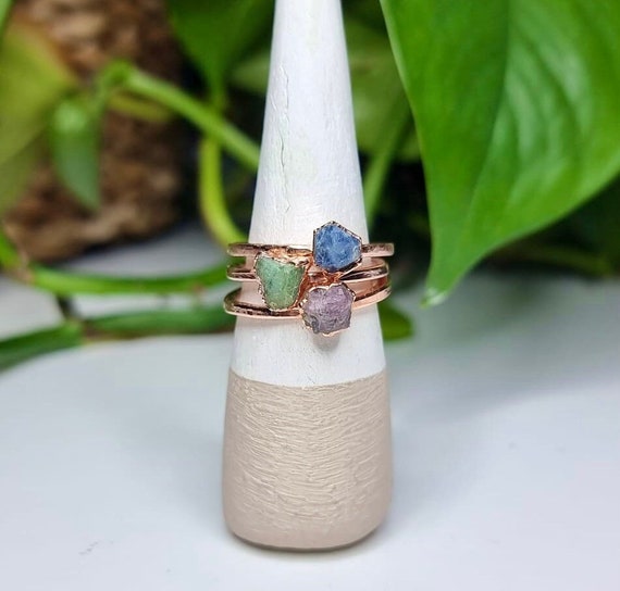 Stackable Ring Dyed Rose Quartz Sterling Silver Square Shape Hammered Texture Stackable Ring Dyed Rose Quartz Sterling Silver Square Shape Hammered Texture