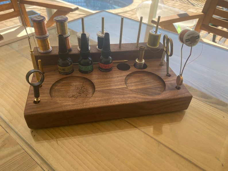 Fly Fishing Tying Tool Organizer Walnut Wooden Caddy, Fly Fishing Desk