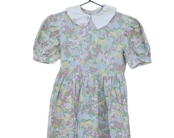 Vintage cottagecore fruit-pattern pastel summerdress embroidered collar girl 10 yo