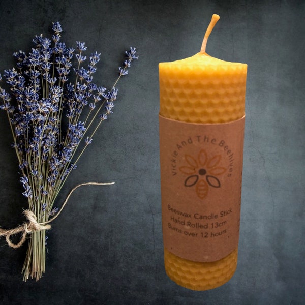 Hand Rolled Beeswax Pillar Candle 14 cm height  , 5cm diameter, Eco Friendly, Zero Waste, Chemical Free