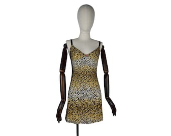DOLCE AND GABBANA y2k animal printed mesh transparent back spaghetti strap elastic night dress, designer night sleepwear lingerie. Size S.