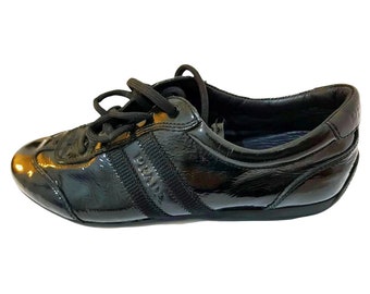 PRADA woman patent leather black rubber sole sneakers, us 6, uk 3.5, eu 36.5
