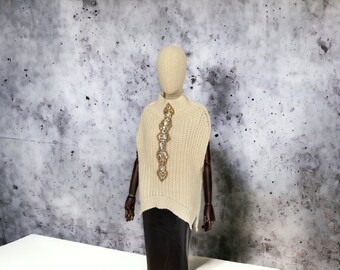 Vintage handmade soft knit oversized irregular embellished sleeveless pullover vest