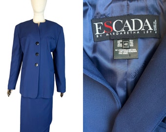 Vintage ESCADA Blue Plaid Wool Silk Blazer - Margaretha Ley - Size