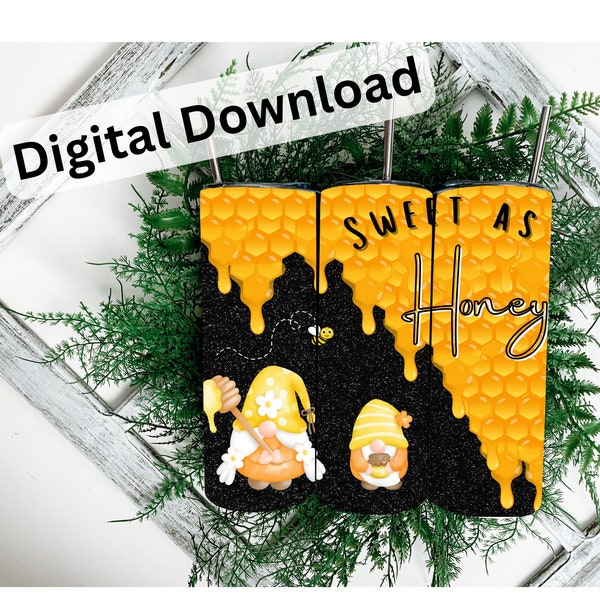 Sweet as Honey 20oz Tumbler Straight Sublimation Design -Digital Download- Honey Bee Gnome PNG Tumbler Wrap