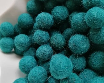 100% 1.5cm wool felt balls, teal colour, felt pom poms Nepalise wool, felting crafts, teal, blue green, wool pom poms, craft supplies