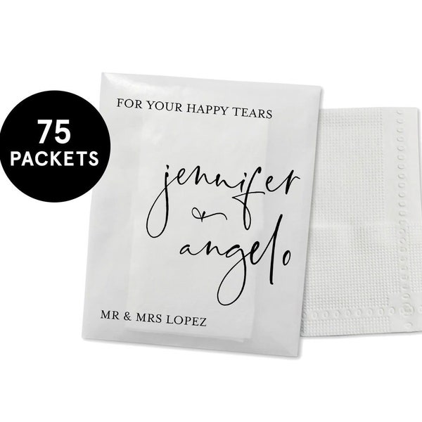 75 x Biodegradable Personalised Tissue Packets | Wedding Tissues | Wedding Guests | Only For Your Happy Tears