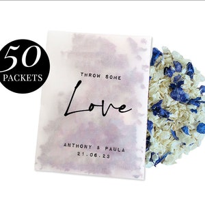 50 x Biodegradable Personalised Confetti Packets | Real Flower Petal Wedding Confetti | Natural | Stamp Throw Some Love Names