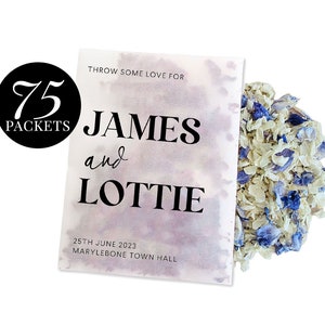 75 x Biodegradable Personalised Confetti Packets | Real Flower Petal Wedding Confetti | Natural | Serif Throw Some Love