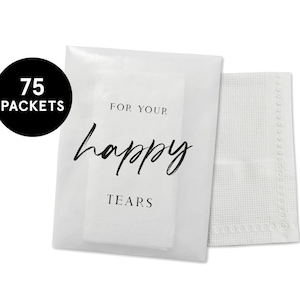 75 x Happy Tears Tissue Packets | Wedding Tissues | Wedding Guests | Biodegradable Packets