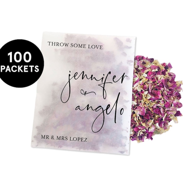 100 x Biodegradable Personalised Confetti Packets | Real Flower Petal Wedding Confetti | Natural | Throw Some Love Mr(s) & Mr(s)