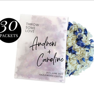 30 x Biodegradable Personalised Confetti Packets | Real Flower Petal Wedding Confetti | Natural | New Throw Some Love Names