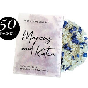 50 x Biodegradable Personalised Confetti Packets | Real Flower Petal Wedding Confetti | Natural | Signature Throw Some Love Names