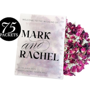 75 x Biodegradable Personalised Confetti Packets | Real Flower Petal Wedding Confetti | Natural | Serif Vintage Welcome To The Wedding