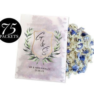 75 x Biodegradable Personalised Confetti Packets | Real Flower Petal Wedding Confetti | Natural | Crest Mr(s) & Mr(s)