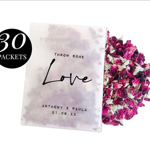 30 x Biodegradable Personalised Confetti Packets | Real Flower Petal Wedding Confetti | Natural | Stamp Throw Some Love Names