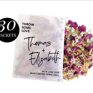 30 x Biodegradable Personalised Confetti Packets | Real Flower Petal Wedding Confetti | Natural | Bold Throw Some Love Names