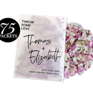 75 x Biodegradable Personalised Confetti Packets | Real Flower Petal Wedding Confetti | Natural | Bold Throw Some Love