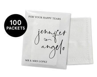 100 x Biodegradable Personalised Tissue Packets | Wedding Tissues | Wedding Guests | Only For Your Happy Tears