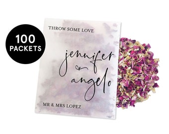 100 x Biodegradable Personalised Confetti Packets | Real Flower Petal Wedding Confetti | Natural | Throw Some Love Mr(s) & Mr(s)