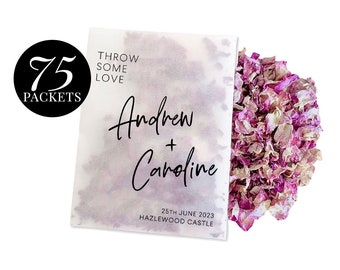 75 x Biodegradable Personalised Confetti Packets | Real Flower Petal Wedding Confetti | Natural | New Throw Some Love