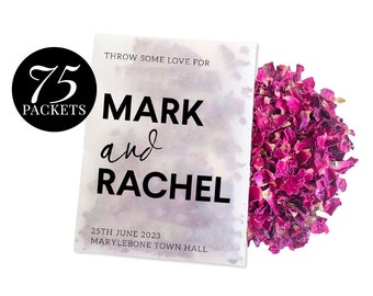 75 x Biodegradable Personalised Confetti Packets | Real Flower Petal Wedding Confetti | Natural | Sans Throw Some Love