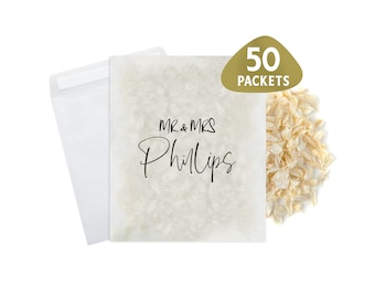 50 x Wedding Confetti Bags - 100% Biodegradable Glassine Bags - Personalised Packets - Wedding Confetti, Petal Confetti, Confetti Packets