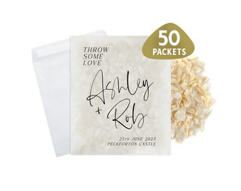 50 x Wedding Confetti Bags - 100% Biodegradable Glassine Bags - Personalised Packets - Wedding Confetti, Petal Confetti, Confetti Packets
