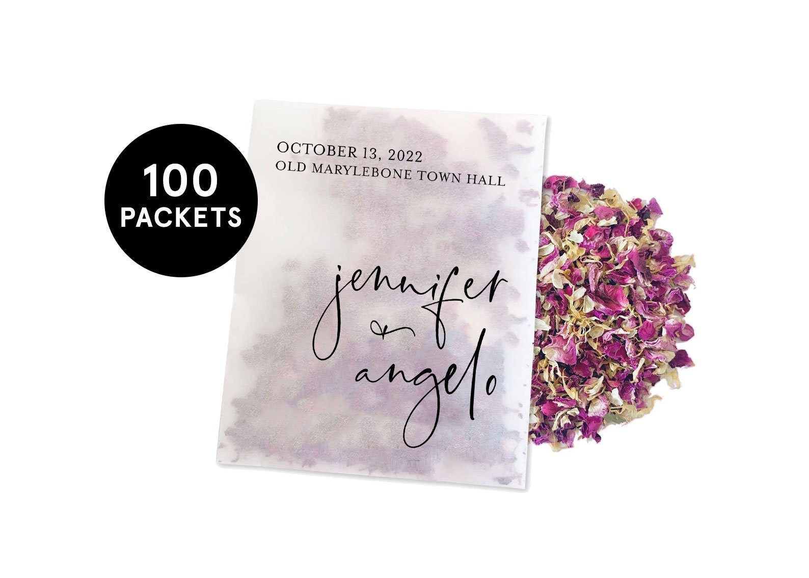 100 x Biodegradable Confetti Packets | Real Flower Petal Wedding Confetti | Wedding Guests | Personalised