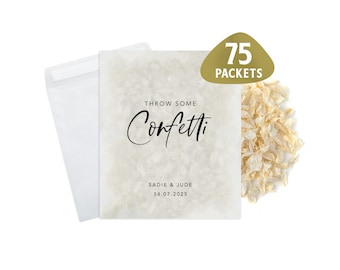 75 x Wedding Confetti Bags - 100% Biodegradable Glassine Bags - Personalised Packets - Wedding Confetti, Petal Confetti, Confetti Packets