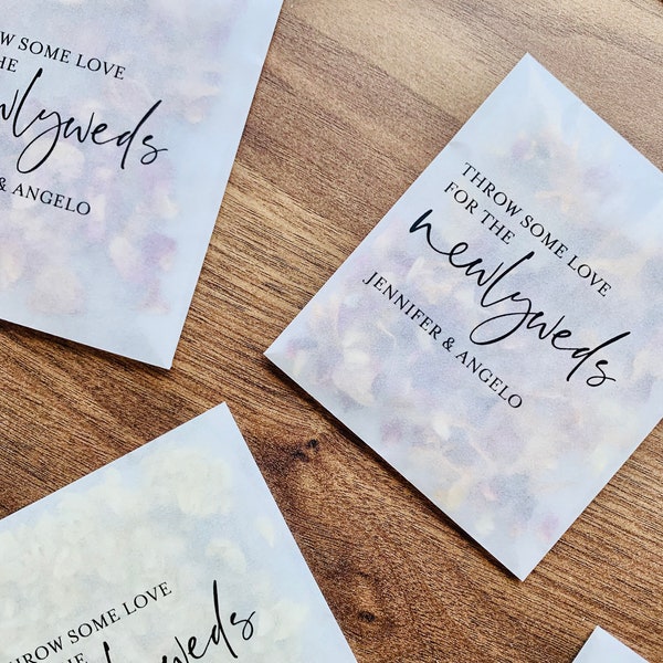 50 x Biodegradable Personalised Confetti Packets | Real Flower Petal Wedding Confetti | Natural | Personalised Newlyweds