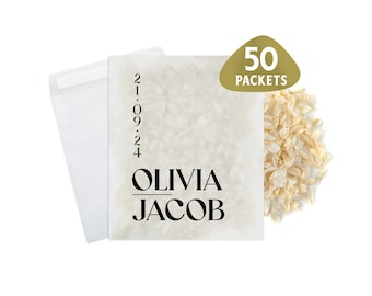 50 Personalized Wedding Confetti Bags – Biodegradable Glassine Packets