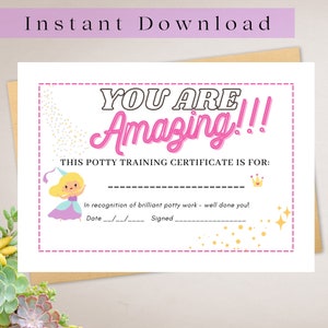 Printable Princess Potty Training Certificate | instant download/downloadable