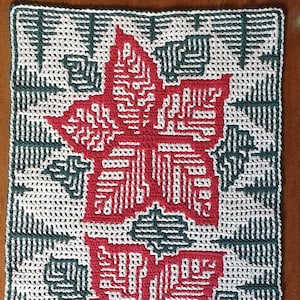 Christmas Rose table runner, 3 sizes for interlocking filet crochet and overlay mosaic crochet. DIGITAL PATTERN ONLY!