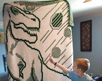 T Rex in Distress crochet pattern for throw or blanket DIGITAL PATTERN ONLY