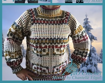 Nordic Gem, sweater, overlay mosaic crochet, Digital file only, US terms in English