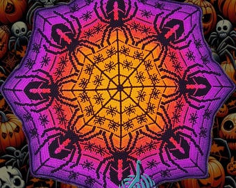 Spiders Octagon, Halloween for overlay mosaic and interlocking filet crochet, DIGITAL PATTERN ONLY