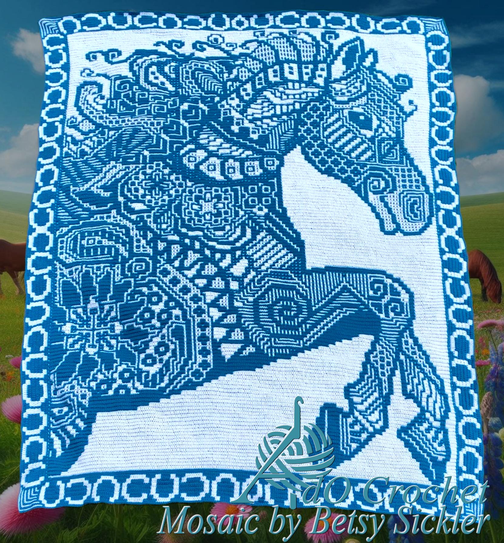 Zen Tangle Horse Crochet Pattern, Mosaic & Filet Techniques