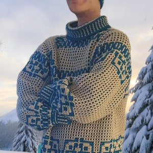 Nordic Gem, sweater, overlay mosaic crochet, Digital file only, US terms in English