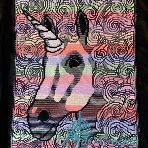 Unicorn in curls throw blanket crochet pattern interlocking and mosaic
