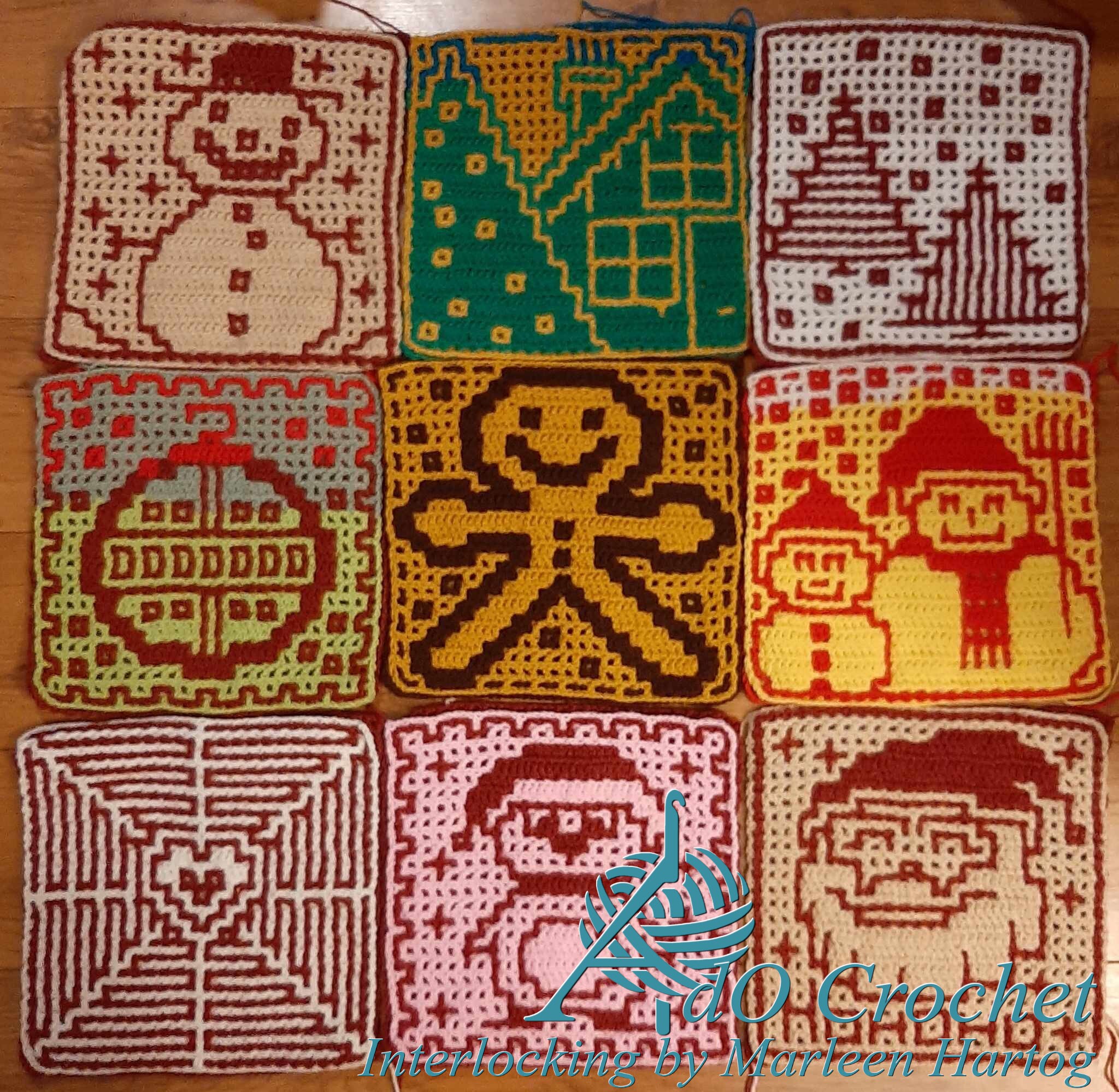 Christmas Potholders, 9 Different Patterns in Interlocking Filet