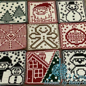 Christmas potholders, 9 different patterns in interlocking filet and overlay mosaic crochet afghan squares, DIGITAL PATTERN ONLY